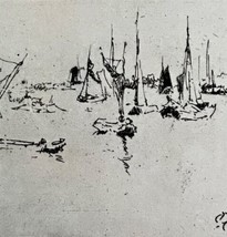 Boats Dordrecht Etching Print 1922 James McNeill Whistler Unknown State SmDwC3 - £23.42 GBP