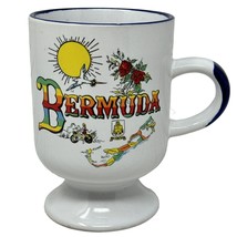 Bermuda Souvenir Coffee Mug Pedestal Base Colorful Vintage Sunset Design - £10.41 GBP