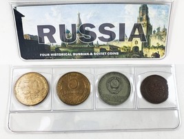 Russia: Four Historical Russian and Soviet Coins in Album with COA - £18.72 GBP