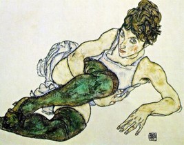 Art Green Stockings by Eg Schiele. People Oil Painting Giclee Print Canvas - £6.89 GBP+