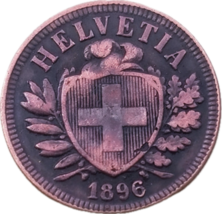 Suiza 1896 &quot;Helvetia&quot; 2 Medalla Rappen - Restricción histórica de Ic - $18.55 CAD