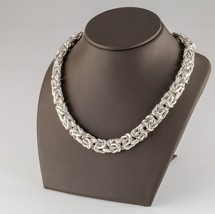 Bright Sterling Silver Heavy Byzantine Chain Necklace 18&quot; Gorgeous! - £373.80 GBP