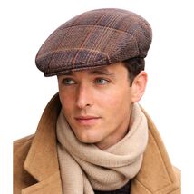 VTG 1990 Totes Ivy Cap Brown Blue Plaid Newsboy Wool Feel Hong Kong L NWT - $34.95