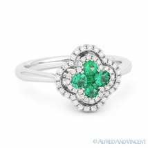 0.54 ct Emerald Cluster &amp; Diamond Pave Right-Hand Flower Ring in 18k White Gold - £1,245.41 GBP