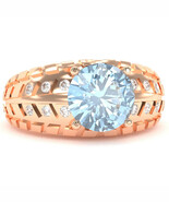 Men&#39;s Tire Tread Aquamarine Diamond Ring In Solid 14k Rose Gold - $1,292.32 CAD