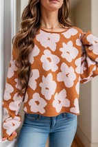 Flower Round Neck Long Sleeve Knit Top - £33.45 GBP