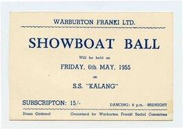 Warburton Franki Showboat Ball Ticket 1955 S S Kalang Sydney Australia  - $15.84