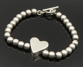 925 Sterling Silver - Vintage Shiny Love Heart Beaded Bracelet - BT9410 - £89.88 GBP