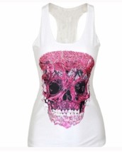 Pink and white sugar skull tank top small nwot - $9.89