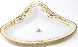 Triangle Candy Bowl Storage Lotus Flower Japanese Nippon Beaded Gold Rim - $15.15