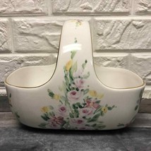 Vintage TELEFLORA GIFT Ceramic Basket Floral Gold Trimmed Collectible Easter 8” - £29.86 GBP