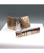 Modernist Cuff Links and Tie Bar, Swank Mid Century Copper Design in Sil... - £39.47 GBP