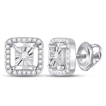 Sterling Silver Womens Round Diamond Miracle Square Earrings 1/4 Cttw - £140.02 GBP