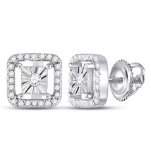 Sterling Silver Womens Round Diamond Miracle Square Earrings 1/4 Cttw - $177.21