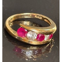 Effy 14K Yellow Gold Pink &amp; Colorless Topaz BY-PASS Ring Size 7.25 Sky - $355.24