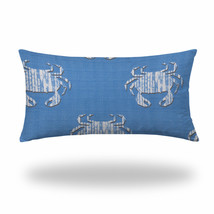 14&quot; X 24&quot; Blue And White Crab Zippered Coastal Lumbar Indoor Outdoor Pillow - £63.18 GBP