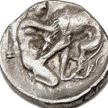 HERAKLES wrestling the Nemean Lion Rare with HERM. Athena. Tarentum Greek Coin - £284.49 GBP