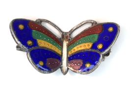 Sterling Silver Enamel Butterfly Pin Brooch Vintage Rainbow Colorful - £25.71 GBP