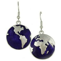 Vintage Blue Enamel &amp; Silver We Are The World Dangling Earrings - $10.88