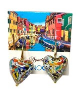 Murano Glass Earrings Heart Shape Multi Colors w/ Foil Made in ITALY - £60.46 GBP