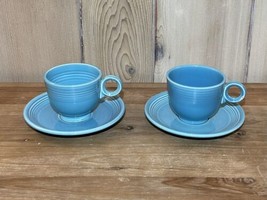 Set Of 2 ~ Fiestaware Ring Teacup and Saucer Turquoise 1937-1969 Vintage - £22.41 GBP