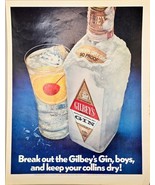 GILBEY&#39;S DISTILLED LONDON DRY GIN-90 Collins-Proof-1972 Vintage Print Ad - $217.11 MXN