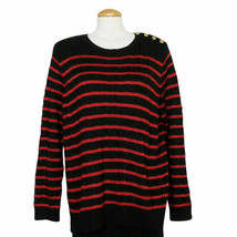 RALPH LAUREN Black Red Striped Cotton Blend Cable Logo Button Neck Sweater 3X - £43.06 GBP