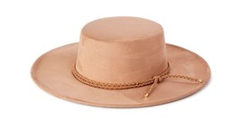TIME and TRU ~ Boater ~ Beige ~ Faux Suede ~ Rope Trim ~ Brimmed Hat - £17.93 GBP