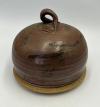 Garlic Keeper Jar Lid Earth tone Stoneware Covered Bowl Dish Studio Art Pottery - £19.06 GBP