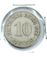 1906 D German Empire 10 Pfennig Coin - $5.93