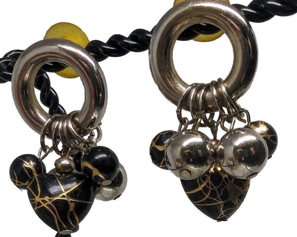 Pierced Earrings Silver tone Gold Tone Black Heart  Beads  Dangle 1 3/4&quot;... - $17.82