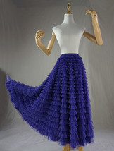 Purple Dotted Tiered Tulle Maxi Skirt Women Plus Size Long Tulle Skirt
