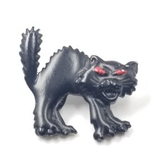 VTG JJ Scary Black Cat Red Eyes Animal Lapel Pin Tie Tack Jonette Jewelry Signed - £10.28 GBP