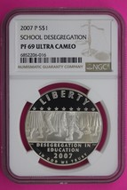 2007 P PF 69 Proof School Desegregation Commemorative Silver Dollar NGC 327 - $49.99