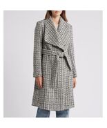 Sam Edelman Tweed Drape Lapel Wrap Coat, Natural Tweed, Black Gray Size ... - $180.79 CAD