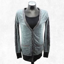 Miss Me Grey Women's Size S Cardigan Sweater Black Knit Rhinestone Bling - $18.95