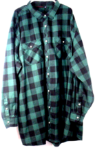 Men Big Size Long Sleeve Casual Flannel Plaid Button Up Shirt Green/Black Sz 6XL - £22.52 GBP