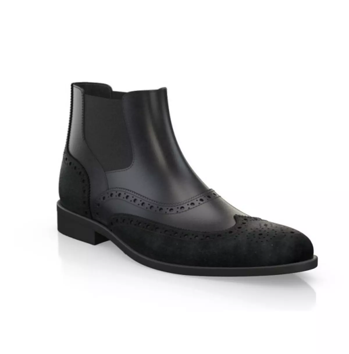 Handmade Men Black Suede &amp; Leather Chelsea Wing Tip Brogue Ankle Dress B... - $179.99