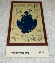 Country Joe the fish 1970 UNUSED CONCERT TICKET BILL GRAHAM FILLMORE WES... - £14.17 GBP