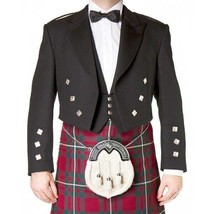 Highland Wool Prince Charlie Jacket &amp; Waistcoat Vest Black Charlie Kilt Jacket - - £113.91 GBP