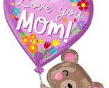 31&quot; Mother&#39;s Day &#39;Love You Mom&#39; Heart with Bear Foil Balloons for Mother... - £10.44 GBP