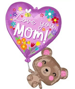 31&quot; Mother&#39;s Day &#39;Love You Mom&#39; Heart with Bear Foil Balloons for Mother... - £10.16 GBP