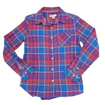 Tractr Pearl Snap Shirt Boys Medium 10/12 Red Blue Long Sleeve Cotton Plaid - £7.55 GBP