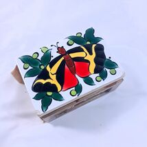 Vintage Matchbox Match Holder butterfly moth Ceramic Tile slip case storage - $14.00