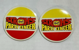 Stroh&#39;s Beer Party Center Round Pinback Button Pins Lot of 2 - £10.02 GBP