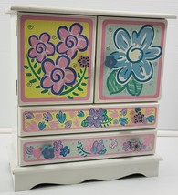 M) Girls Kid Wooden Jewelry Box Cabinet Drawer Organizer with Floral Acc... - $19.79