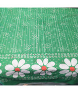 Green with white daisy flower pattern sewing fabric vintage material - $19.75