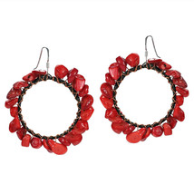 Stylish Bohemian Synthetic Coral Sterling Silver Dangle Earrings - $11.99