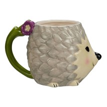 Happy Hedgehog Coffee Mug Cup Ceramic 17.24 Oz Floral Branch Handle Gray White - £13.39 GBP