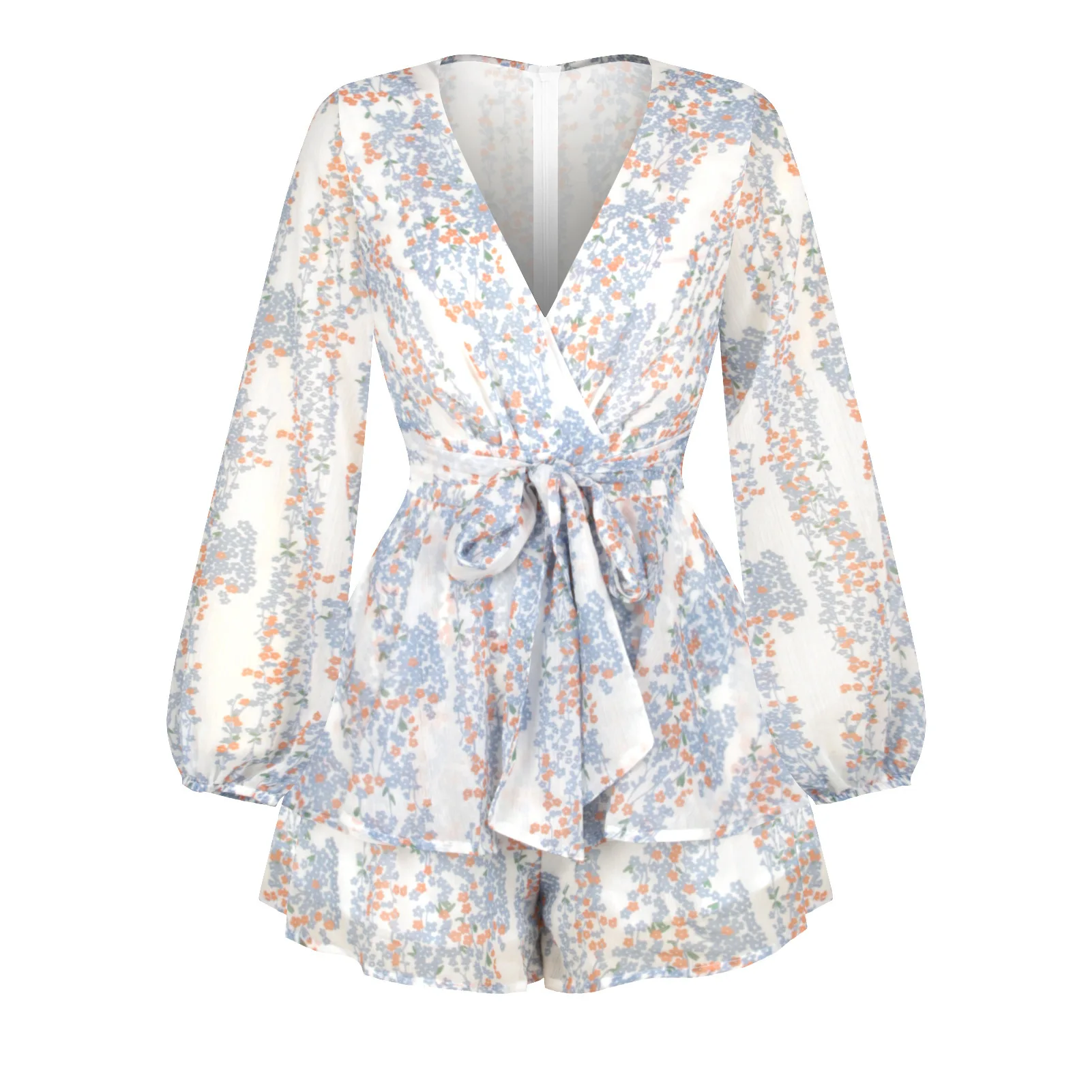 Digital  Printed Summer  age  Long Sleeve Deep V Neck Loose Rompers Women Ruffle - £92.84 GBP